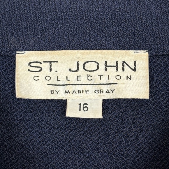 Vintage St. John Collection Knit Jacket Women 16 Navy Blue Gold Studded Zip Up - Picture 13 of 15